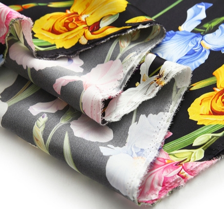 Iris Print Fabric Soft Silk Satin all Over on Black Background/Silk Satin Fabric Beautiful Quality/Haute Couture Fabric 3 ⋆
