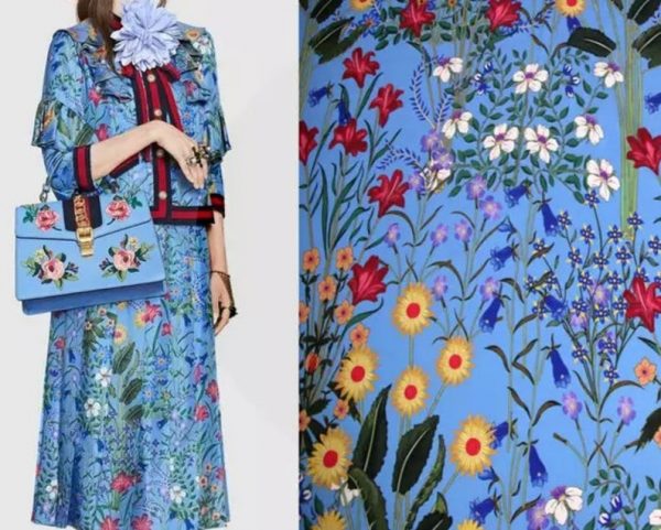 New Collection Silk Fabric Spandex Satin Italian Designer Fabric Colour Blue #1/Haute Couture Fabric 100% Silk Digital Inkjet fabric 1 ⋆