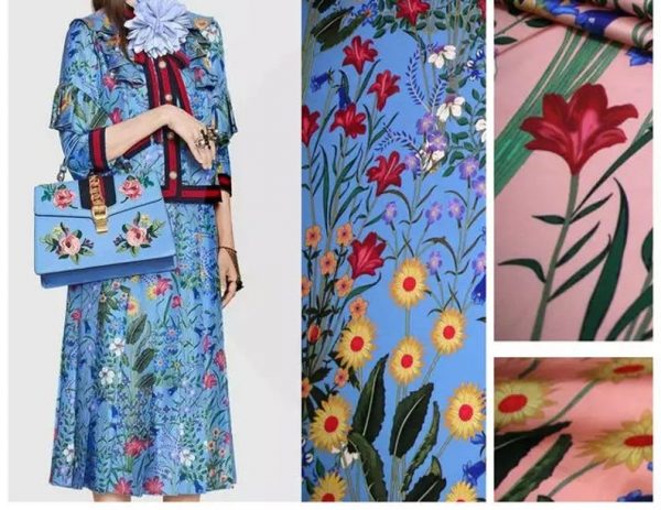 New Collection Silk Fabric Spandex Satin Italian Designer Fabric Colour Blue #1/Haute Couture Fabric 100% Silk Digital Inkjet fabric 10 ⋆