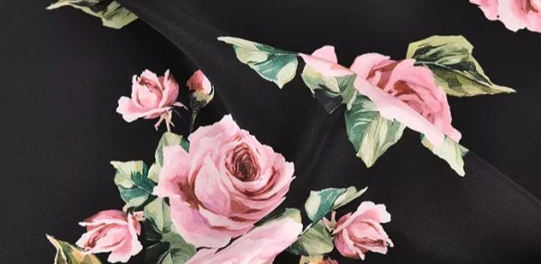 Rose's and Butterflies Silk Spandex Fabric #1 Black 1 ⋆