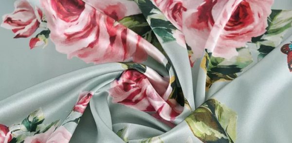Rose's and Butterflies Silk Spandex Fabric #2 BLUE 2 ⋆
