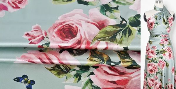 Rose's and Butterflies Silk Spandex Fabric #2 BLUE 3 ⋆