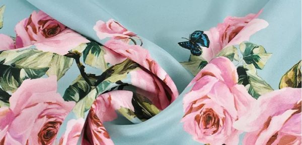 Rose's and Butterflies Silk Spandex Fabric #2 BLUE 5 ⋆