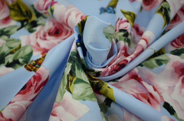 Cotton Fabric Blue Background with Rose's and Butterflies/Dress Cotton Fabric/Designer Cotton Fabric/Floral pattern cotton/Butterfly Cotton 1 ⋆