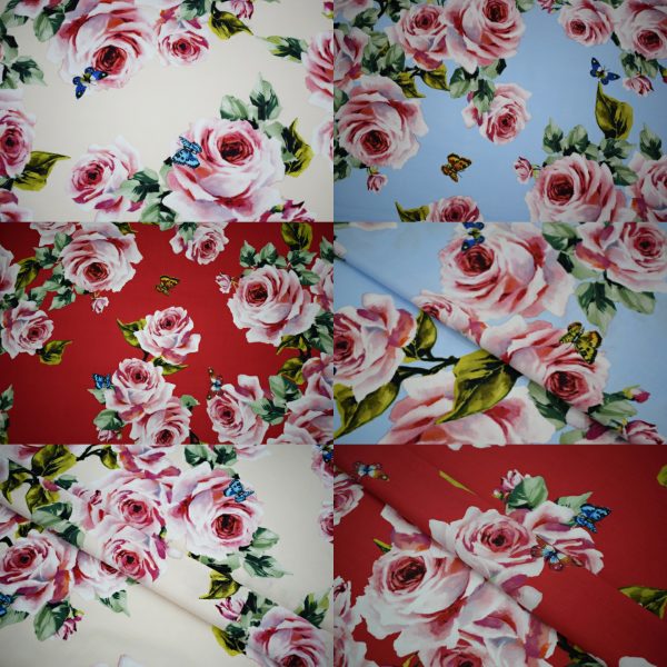 Cotton Fabric Blue Background with Rose's and Butterflies/Dress Cotton Fabric/Designer Cotton Fabric/Floral pattern cotton/Butterfly Cotton 9 ⋆