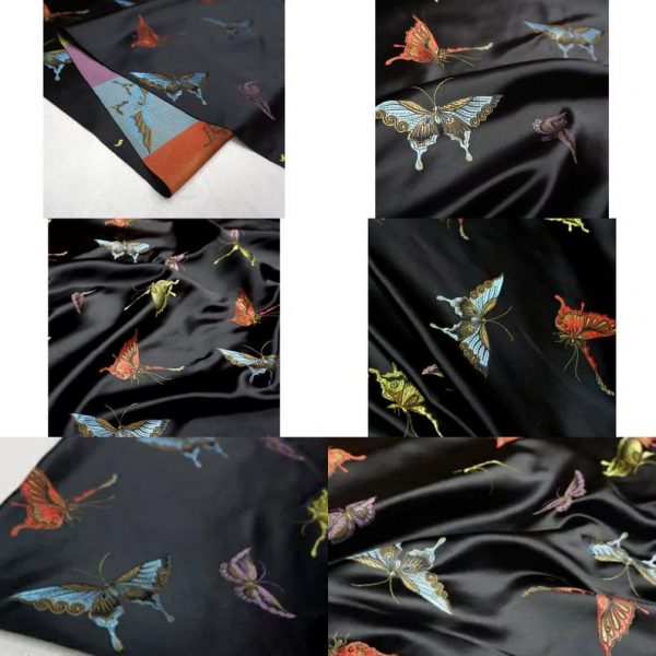 Italian Designer Fabric Silk Satin Butterfly Pattern/fashion Week Fabric New Collection Italian Fabrics 1 ⋆