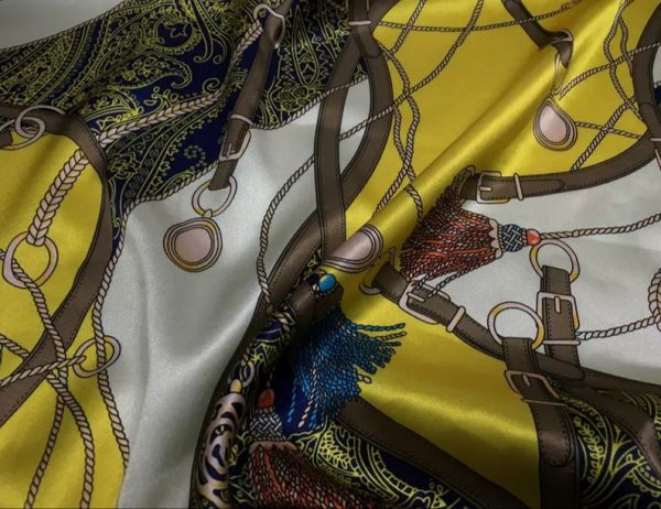 Rare Colour Silk Stretch Inkjet 19momme Italian Authentic Designer Fabric Fashion 95%silk, 5spandex/Inkjet Belt Print Fabric 6 ⋆