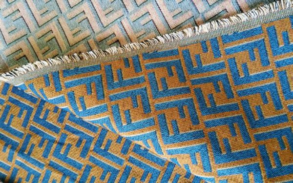 Fendi Jacquard Fabric Clothing and Upholstery 30%Cotton 70 Polyester 340gr width 145cm/BLUE letter Print Fendi Brocade Fabric Varies Colours 3 ⋆ Rozitta Rapetti