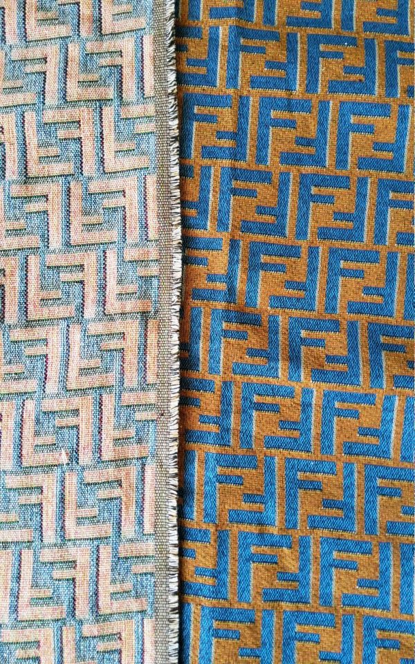 Fendi Jacquard Fabric Clothing and Upholstery 30%Cotton 70 Polyester 340gr width 145cm/BLUE letter Print Fendi Brocade Fabric Varies Colours 4 ⋆ Rozitta Rapetti
