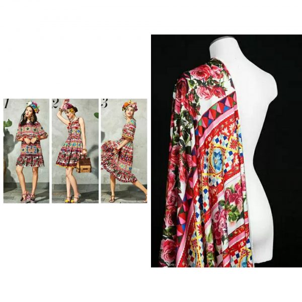 Majolica Silk Fabric/Sicily Show Italian Designer Silk Fabric/Majolica Print Italian Silk Fabric 1 ⋆