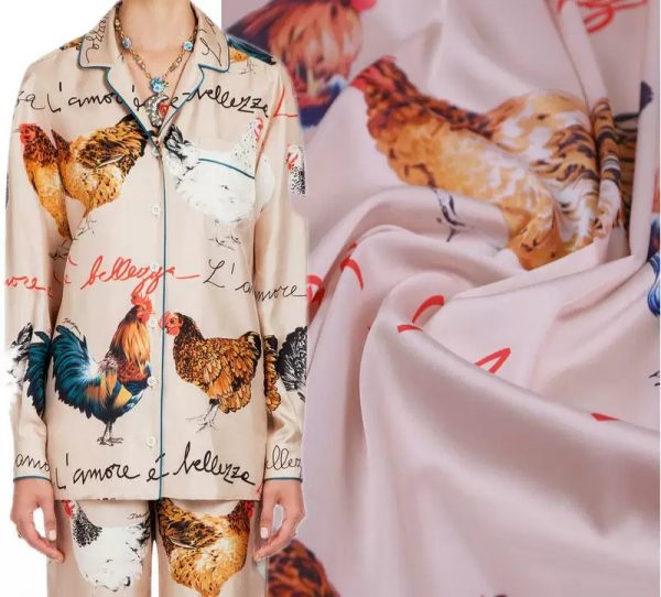 Hen Print Fabric/Haute Couture Italian Fabric/Hens and Cockerel print Silk Imitation Fabric 1 ⋆