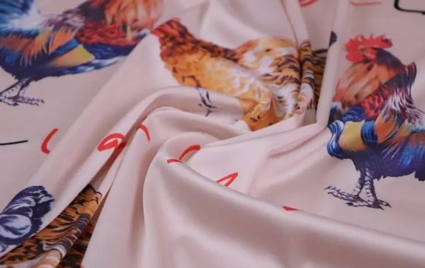 Hen Print Fabric/Haute Couture Italian Fabric/Hens and Cockerel print Silk Imitation Fabric 10 ⋆