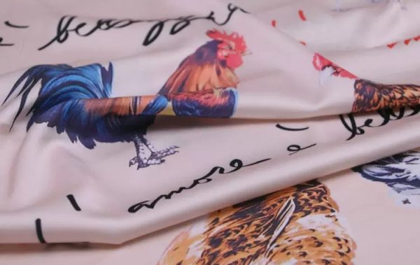 Hen Print Fabric/Haute Couture Italian Fabric/Hens and Cockerel print Silk Imitation Fabric 8 ⋆