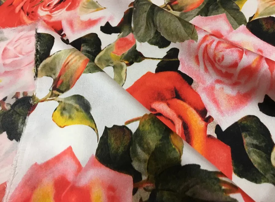 Oscar De La Renta Fabric/Stretch Silk Fabric Roses Pattern/Inkjet Technique Italian Designer