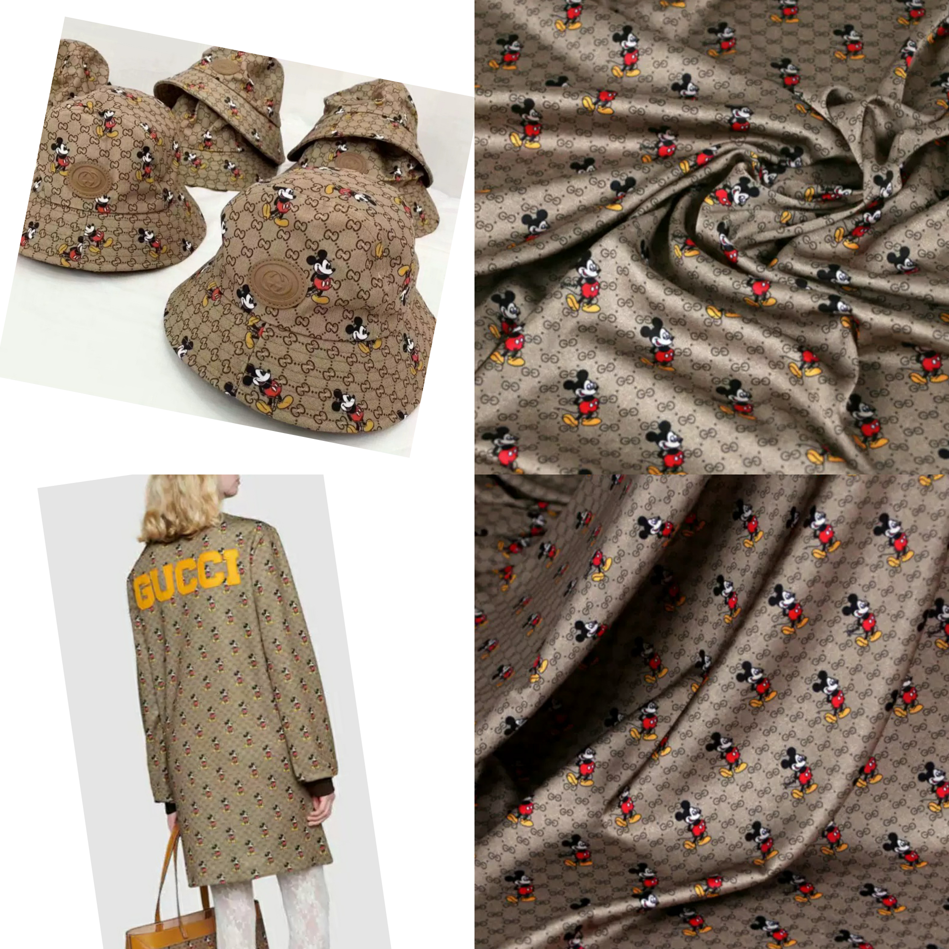 Gucci Silk Fabric/Mickey Mouse Print And GG Logo Silk Fabric/Italian Designer Fabrics/New Collection Gucci Fabric In Brown #1 Also In Black ⋆ Rozitta Rapetti Gucci Silk Twill