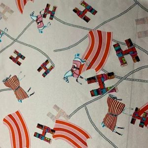 HERMES Silk Stretch Fabric Horse Print