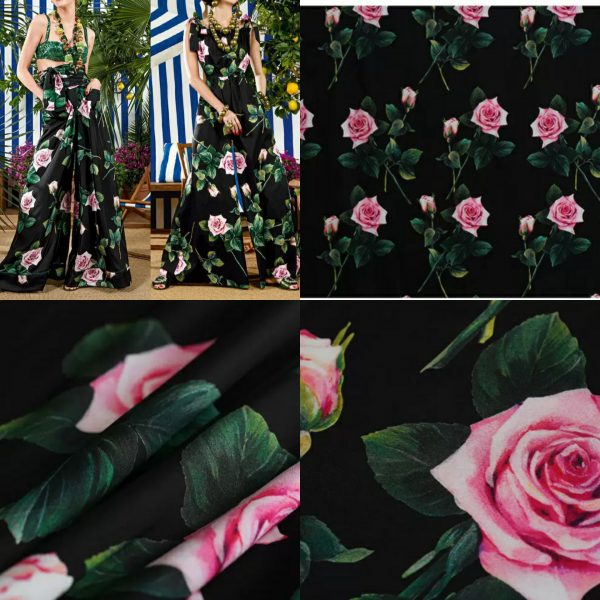 Dolce Gabbana Silk Crepe Rose Print