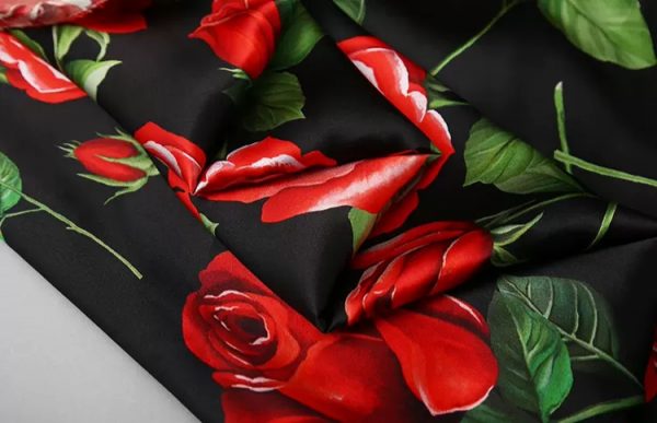 Dolce Gabbana Silk Red roses pattern fabric