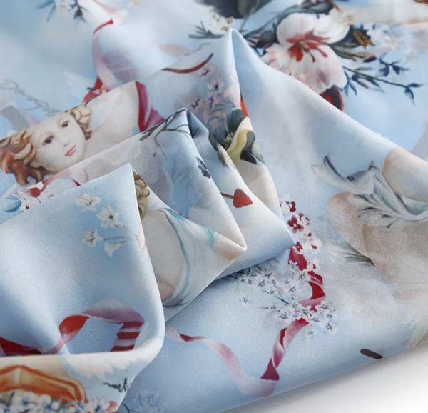 Dolce Gabbana silk chiffon fabric cherubs pattern