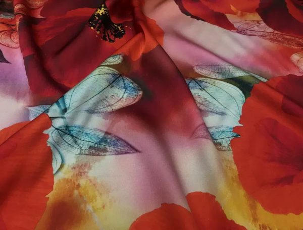 Silk Poppy design fabric/Heavy Silk 40 momme poppies pattern/New Collection Italian Designer Silk Fabric 8 ⋆