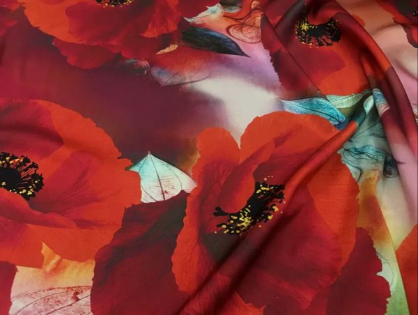Silk Poppy design fabric/Heavy Silk 40 momme poppies pattern/New Collection Italian Designer Silk Fabric 2 ⋆