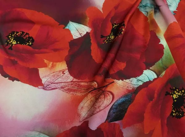 Silk Poppy design fabric/Heavy Silk 40 momme poppies pattern/New Collection Italian Designer Silk Fabric 1 ⋆