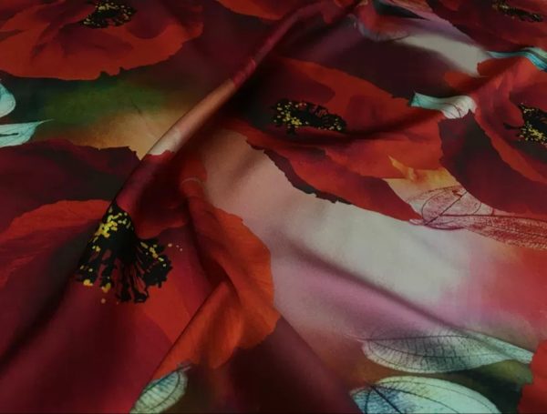 Silk Poppy design fabric/Heavy Silk 40 momme poppies pattern/New Collection Italian Designer Silk Fabric 5 ⋆