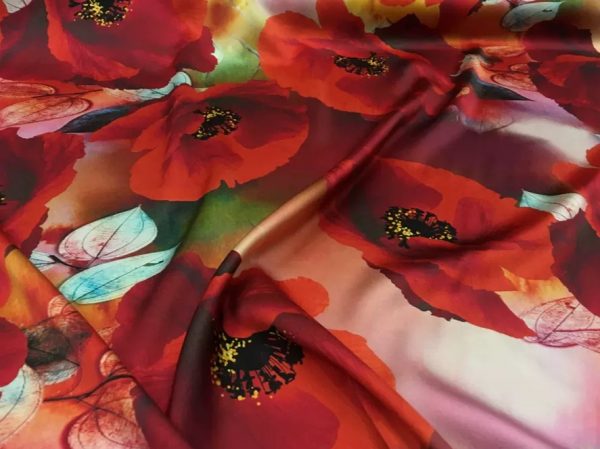 Silk Poppy design fabric/Heavy Silk 40 momme poppies pattern/New Collection Italian Designer Silk Fabric 3 ⋆