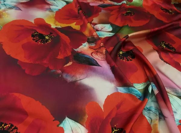 Silk Poppy design fabric/Heavy Silk 40 momme poppies pattern/New Collection Italian Designer Silk Fabric 7 ⋆