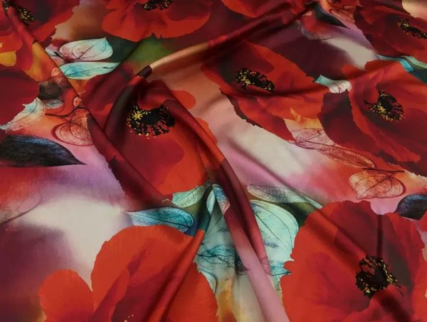Silk Poppy design fabric/Heavy Silk 40 momme poppies pattern/New Collection Italian Designer Silk Fabric 4 ⋆