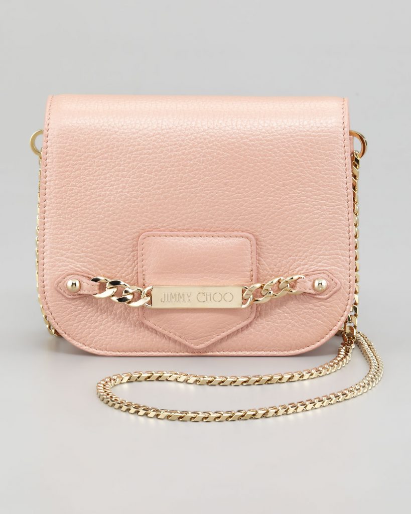 Jimmy Choo Shadow Grainy Pink Leather Crossbody Bag/Authentic NEW With