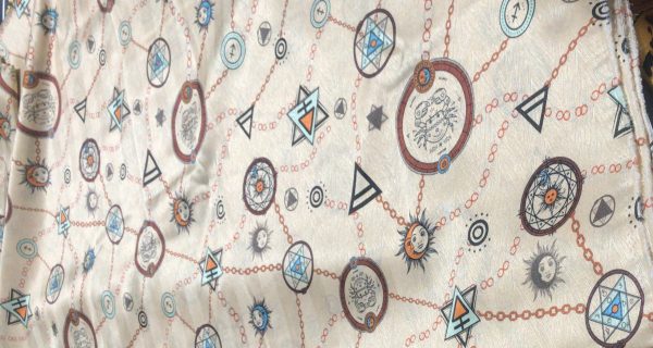 Exclusive Italian Silk Fabric depicting Astrology signs and Symbols "Art Meets Fashion " Collection 1 ⋆