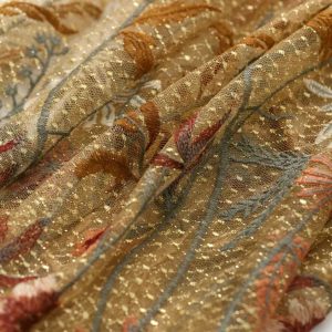 Oscar De La Renta gold silk yarn embroidered fabric
