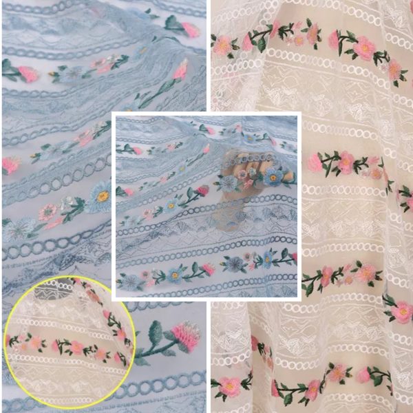 Ferretti fabric Exclusive embroidery silk mesh fabric/Alta moda 2021 fabric /Colour White also available in black,Blue 1 ⋆