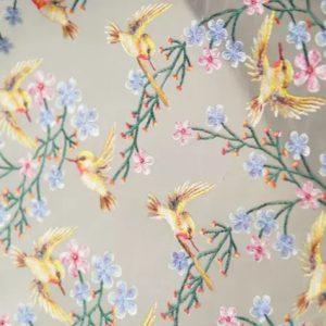 Italian Designer silk mesh embroidery fabric with birds