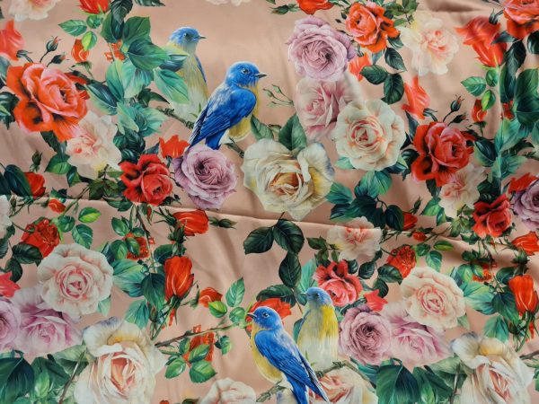 Alta Moda with digital inkjet on light mint colour birds pattern Fabric