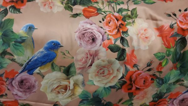 Alta Moda with digital inkjet on light mint colour birds pattern Fabric