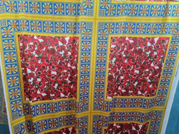 Poppies flowers Design Silk elastane Fabric