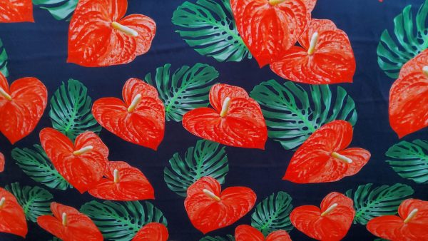 Leaves and Flowers Design cotton poplin Fabric