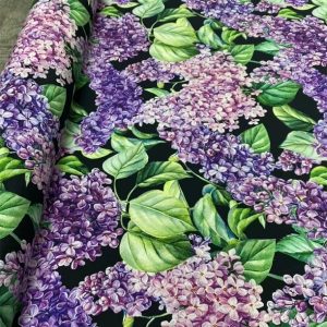 Italian Designer Silk crepe stretch fabric with lilac design