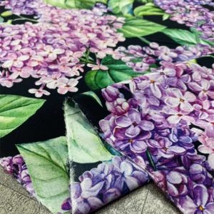 Italian Designer Silk crepe stretch fabric with lilac design