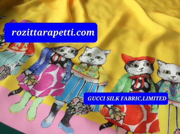 Gucci silk fabric with cats pattern