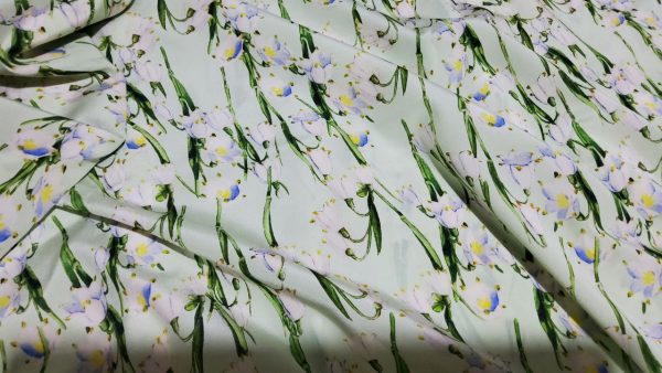 Italian Designer Silk stretch fabric with lily of the valley