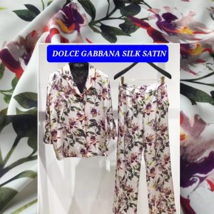 Dolce Italian Silk satin fabric with floral ornament