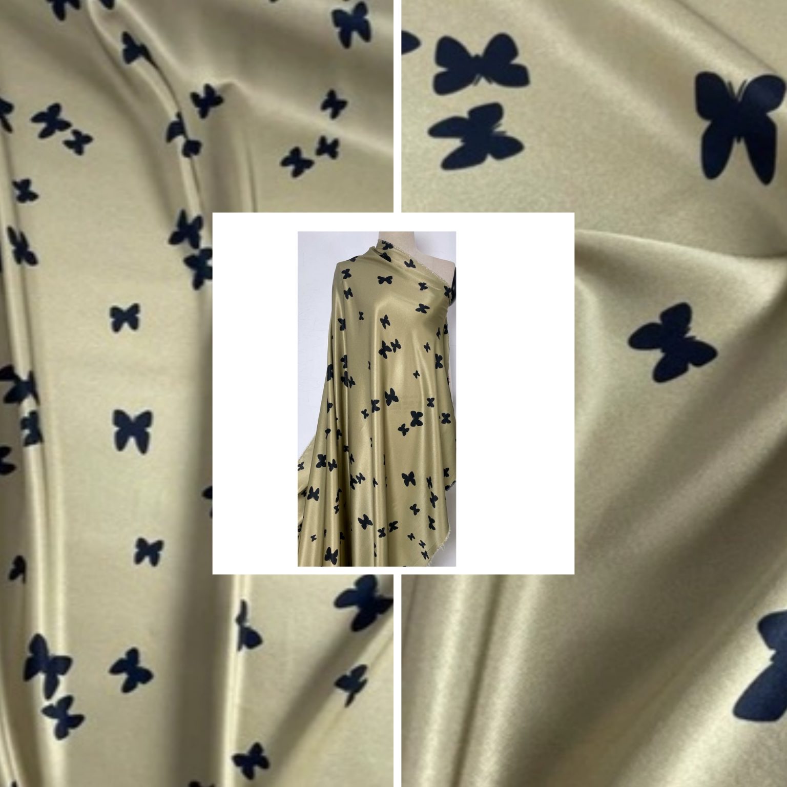 Italian Designer Silk Fabric With Butterflies,stretch Silk Satin Fabric