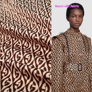 Gucci silk fabric with Monogram in beige and brown