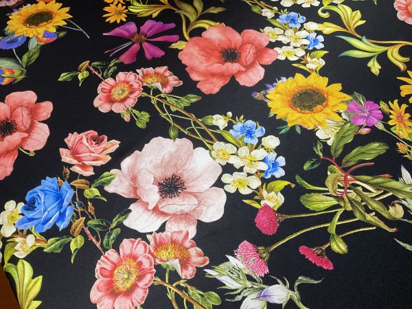 Exclusive Italian Silk Fabric with various flowers