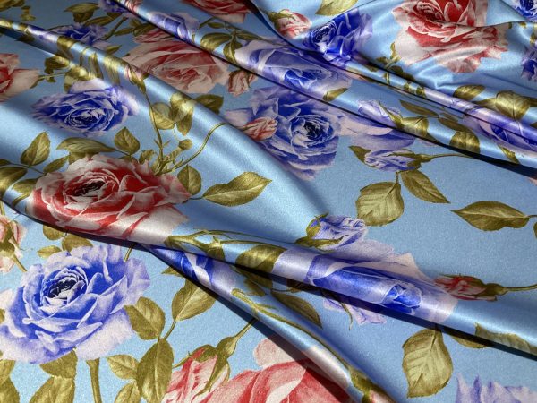Limited Italian Silk Fabric with pink and blue roses