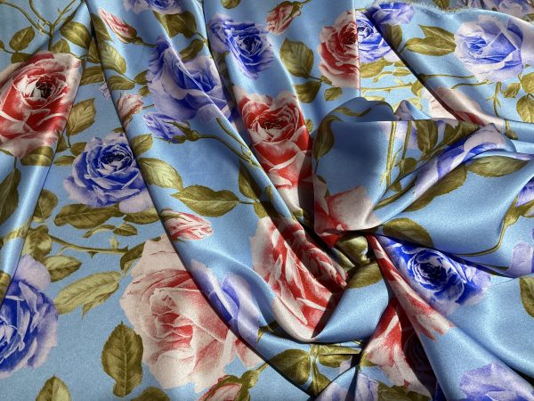 Limited Italian Silk Fabric with pink and blue roses