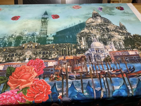 Italian Fashion Fabric With view of Venice,Alta Moda crepe polyester.Sold by large panels 160*150cm 1 ⋆